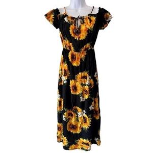 90s Y2K Farmhouse Bohemian Sunflower Country Prairie Fairy Midi Dress